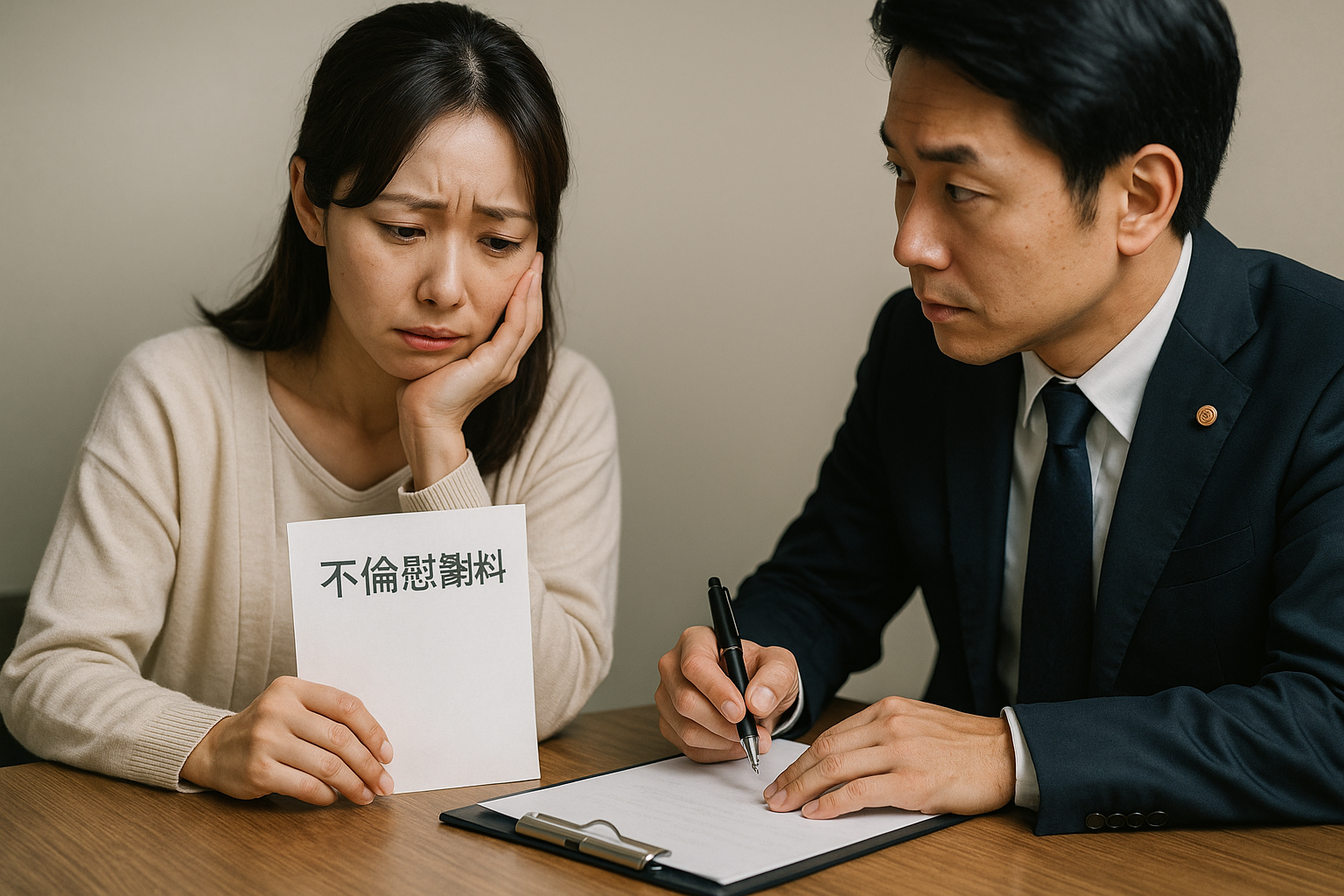 夫の不倫について弁護士に相談している様子