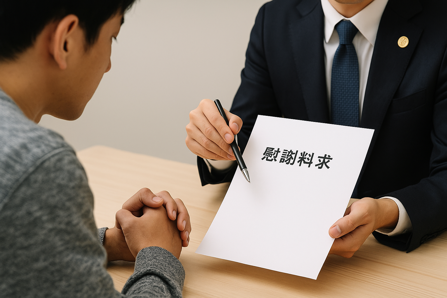 慰謝料請求を受けて弁護士に相談している男性