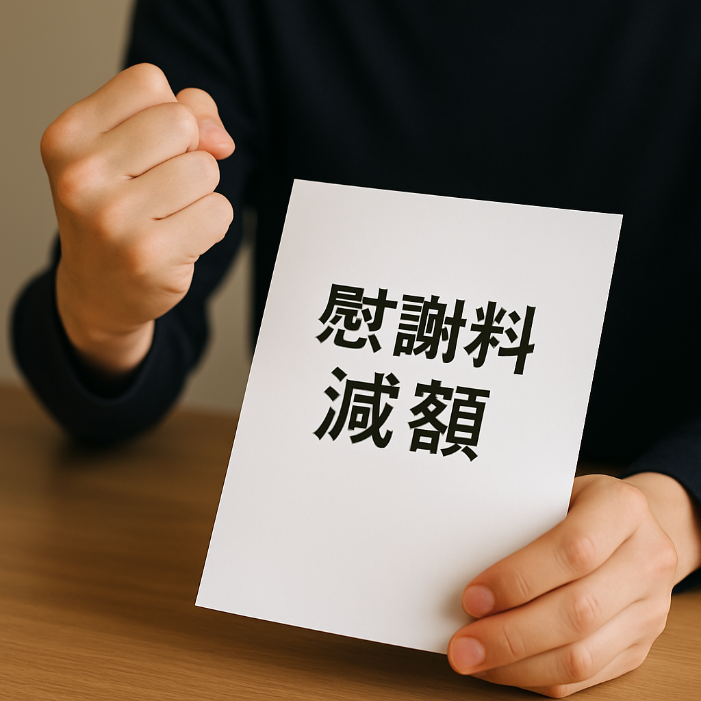 慰謝料減額が　できて喜んでいる人の様子
