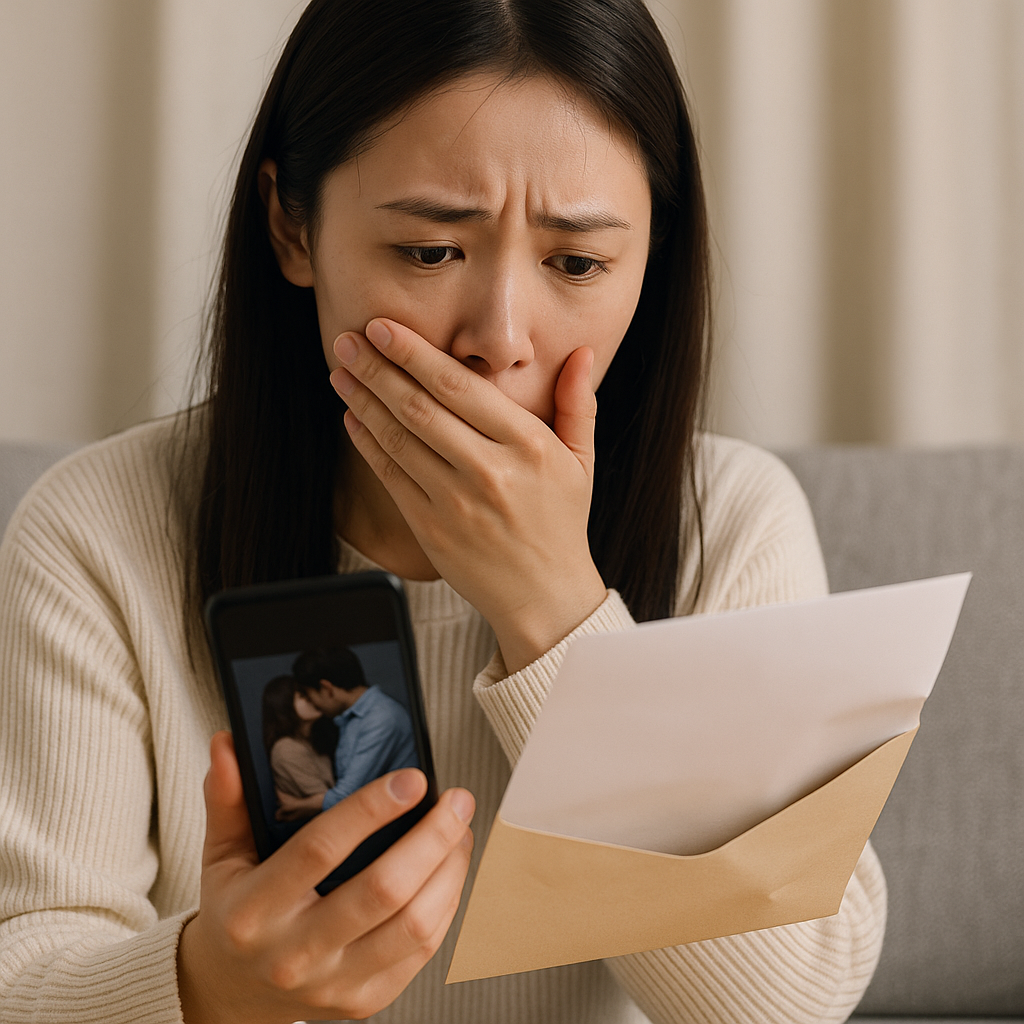 夫の不貞の証拠を見つけた妻