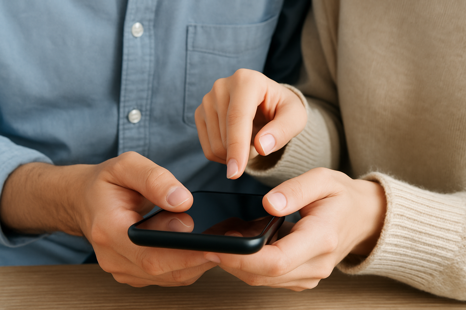 スマホを見ている男女