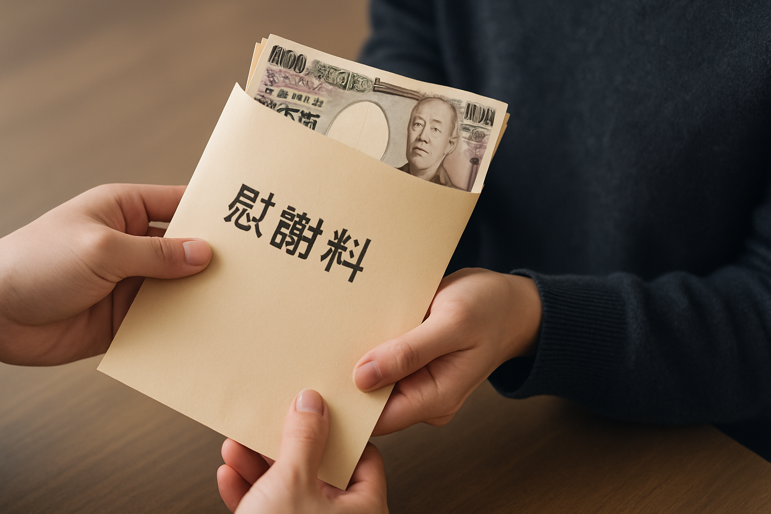 慰謝料を受け取っている様子