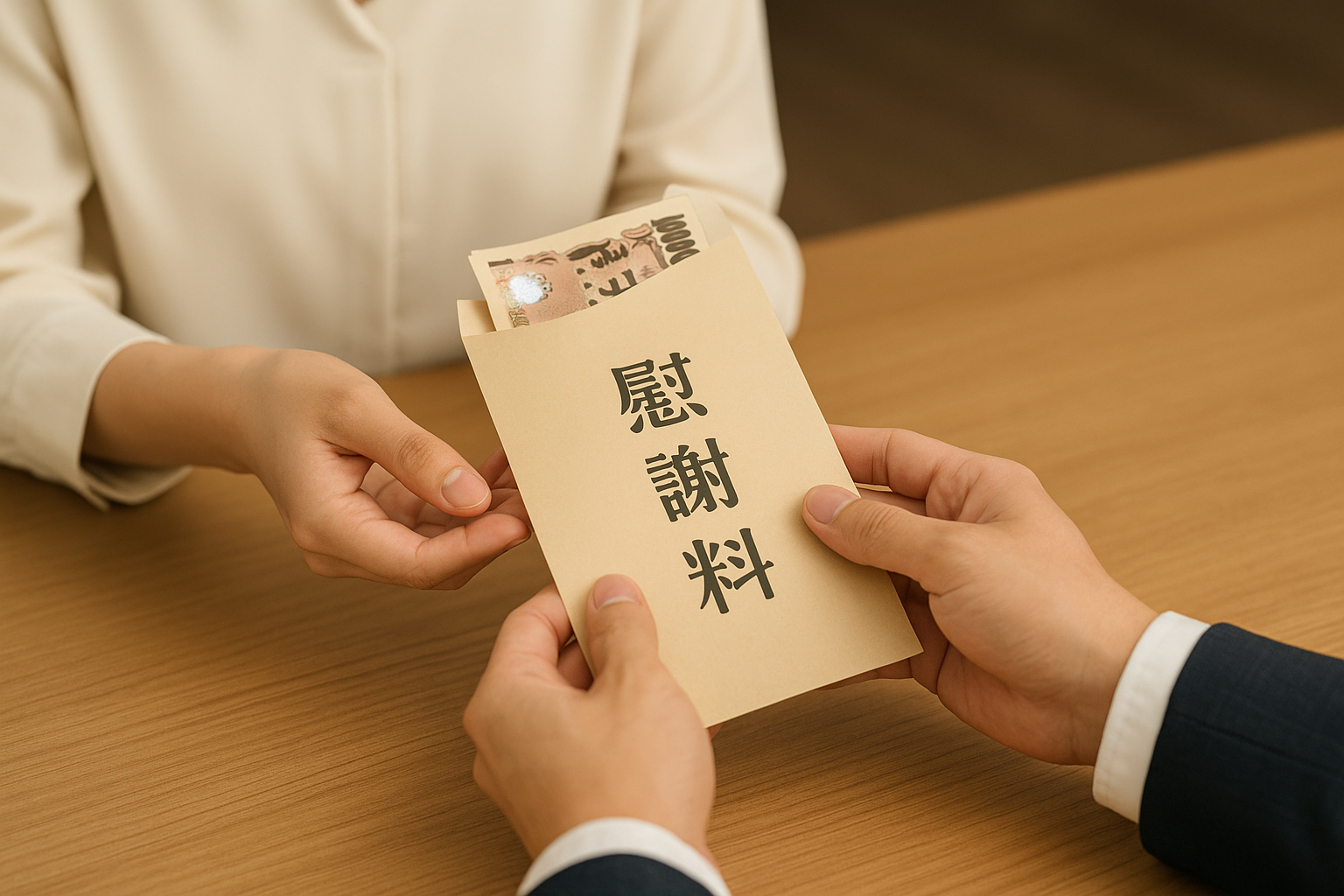 慰謝料を受け取る様子