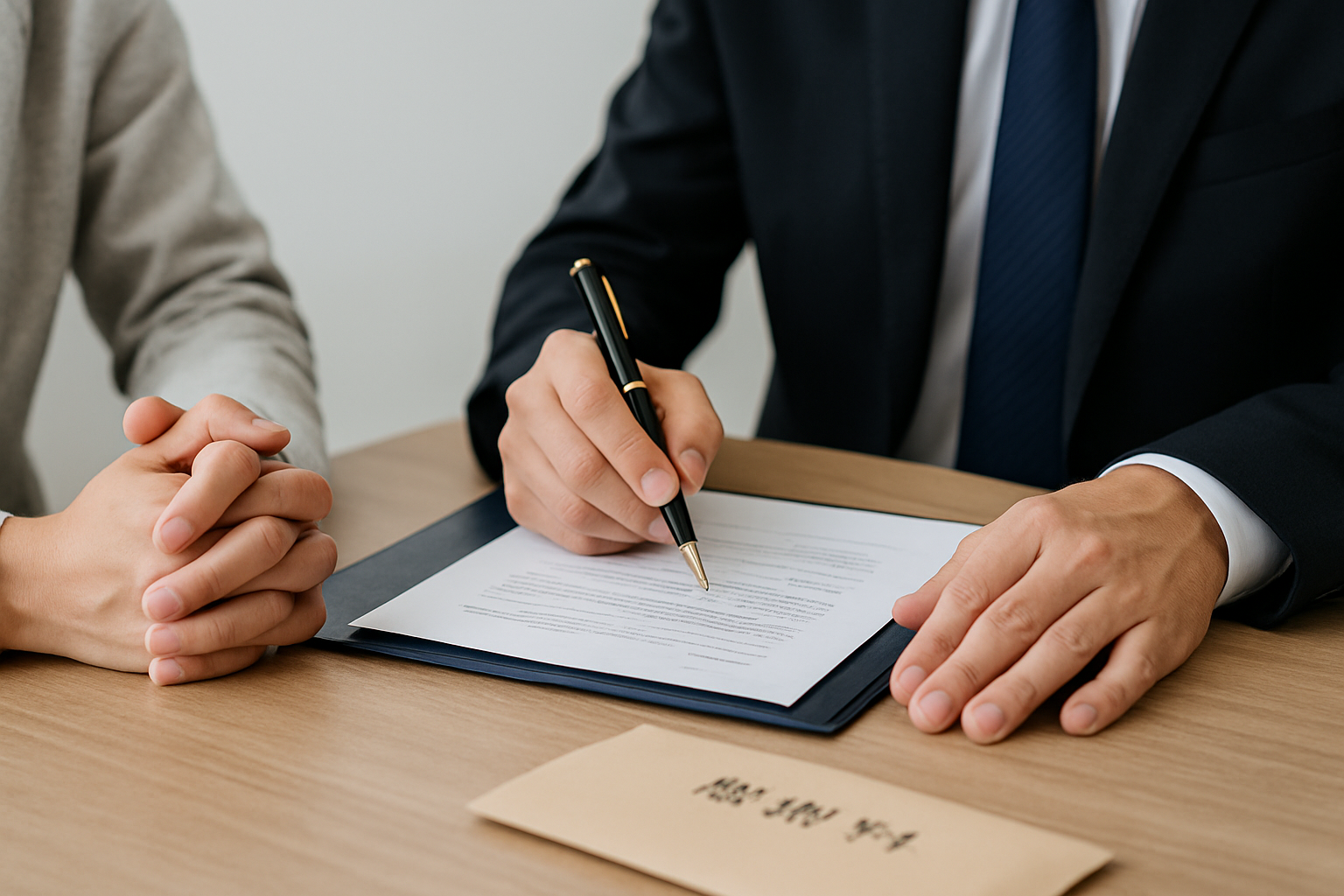 弁護士に相談している人の手元