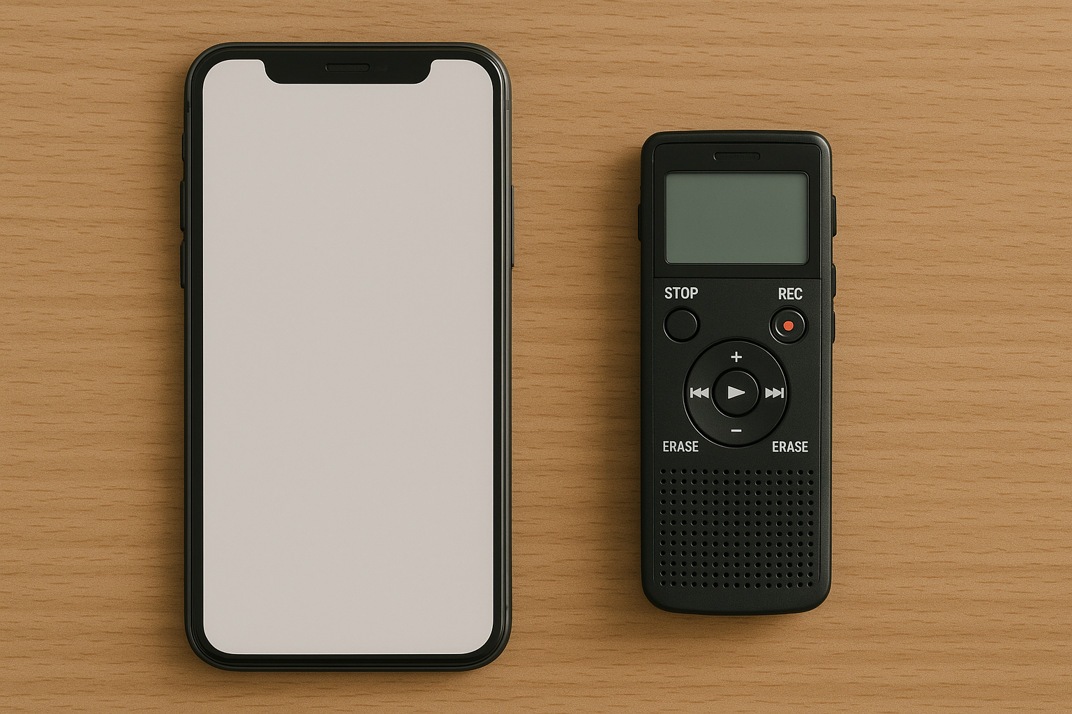 スマートフォンとボイスレコーダー
