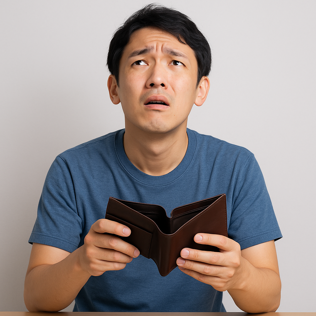お財布を見て悩んでいる人