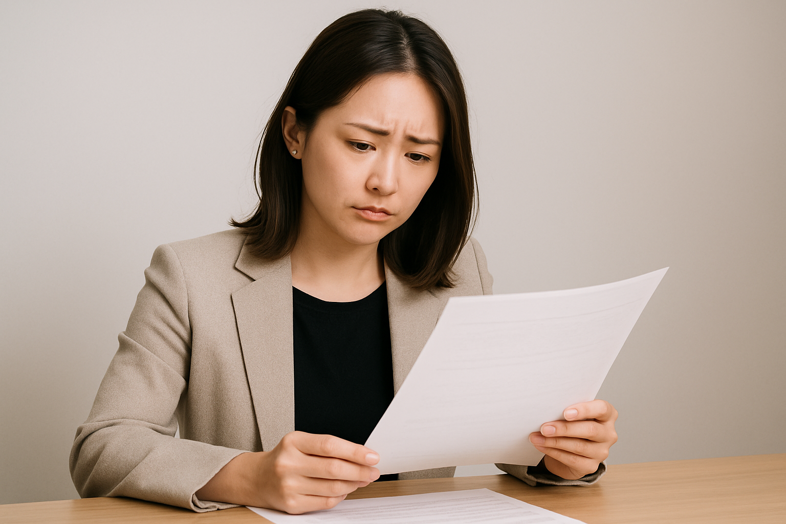 書類に目を通している女性