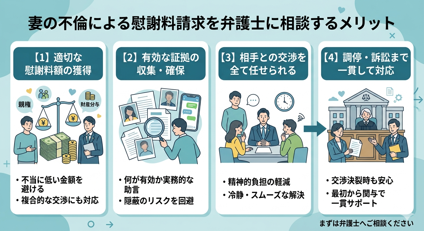妻(嫁)の不倫(浮気)による慰謝料請求を弁護士に相談するメリット