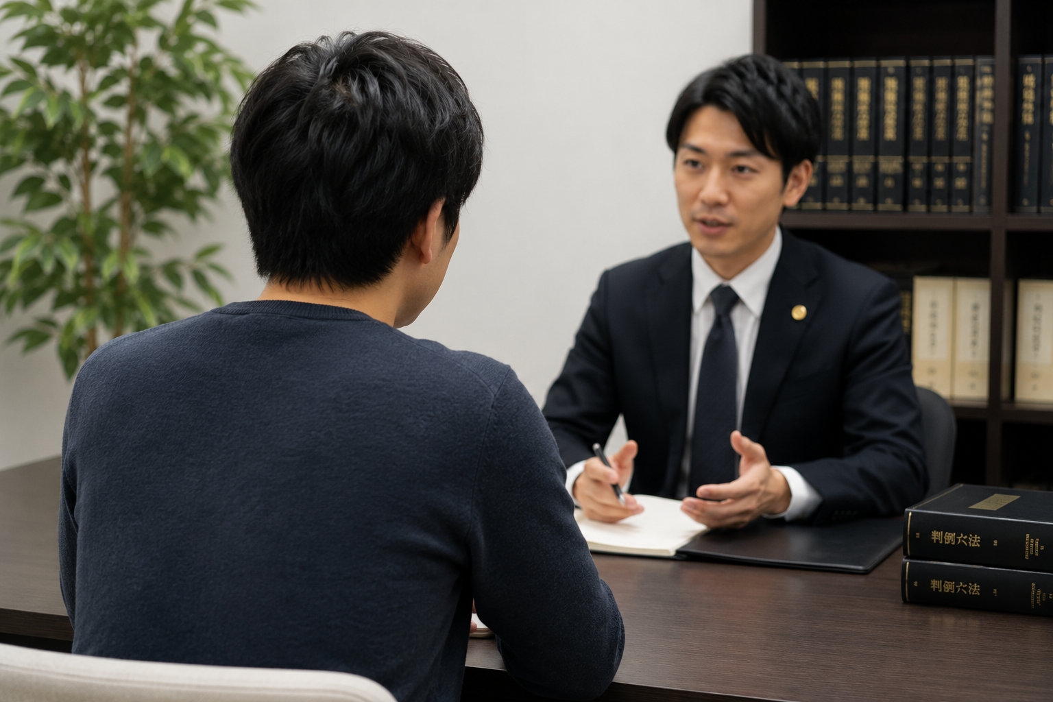 弁護士に相談している男性の後ろ姿