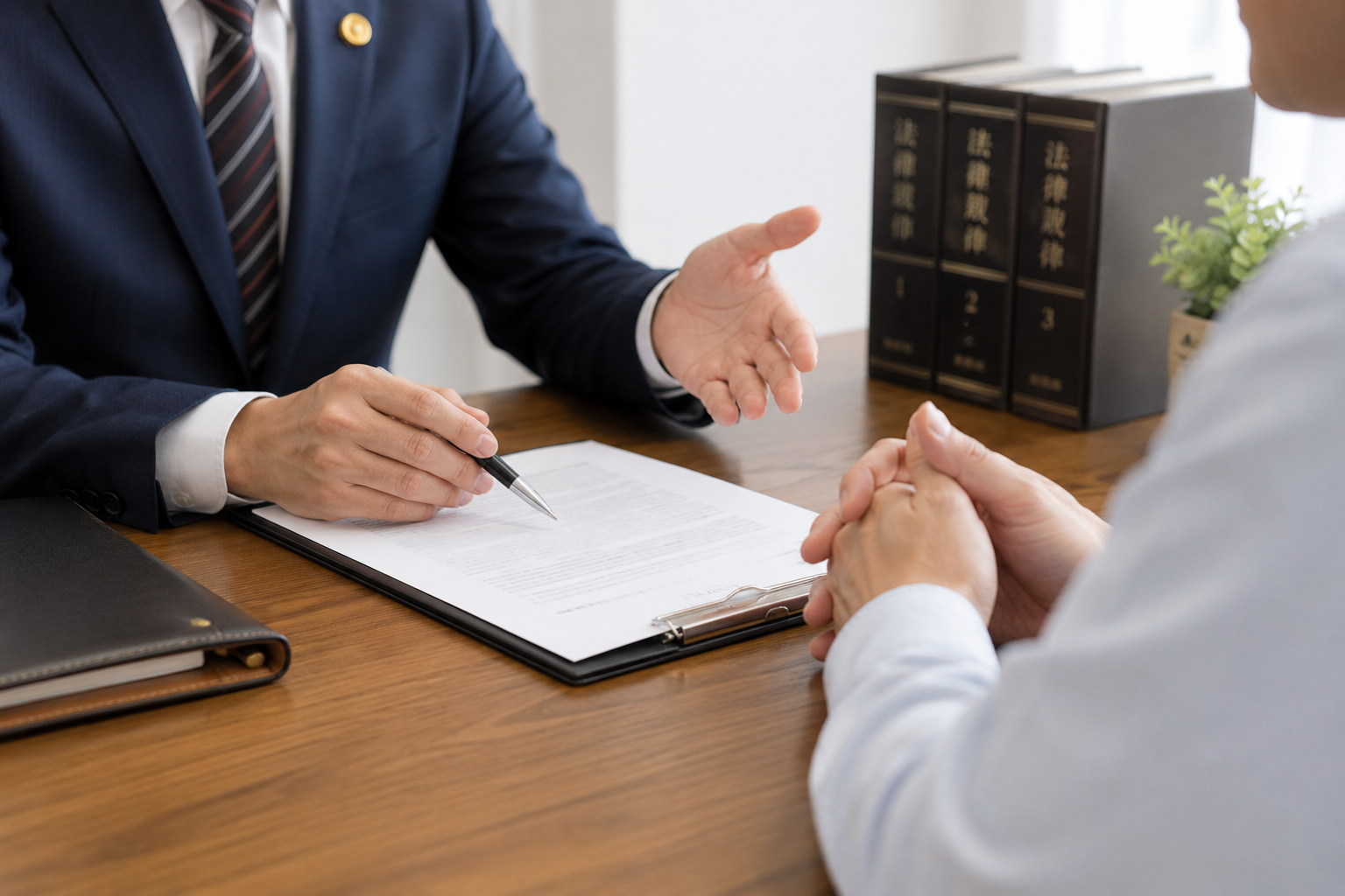 弁護士に相談している男性