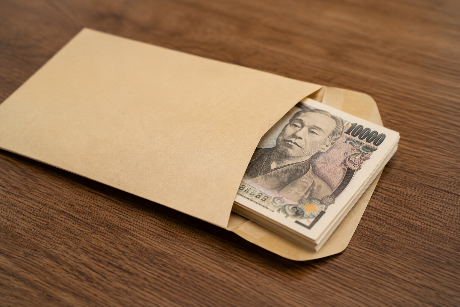 封筒にお金が貼っている様子