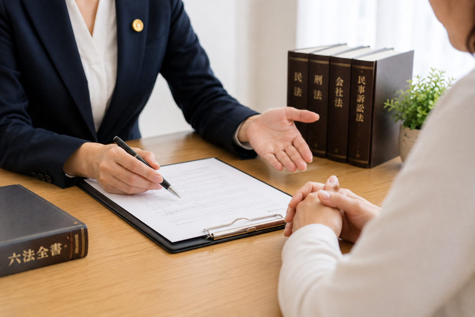 弁護士に相談している女性