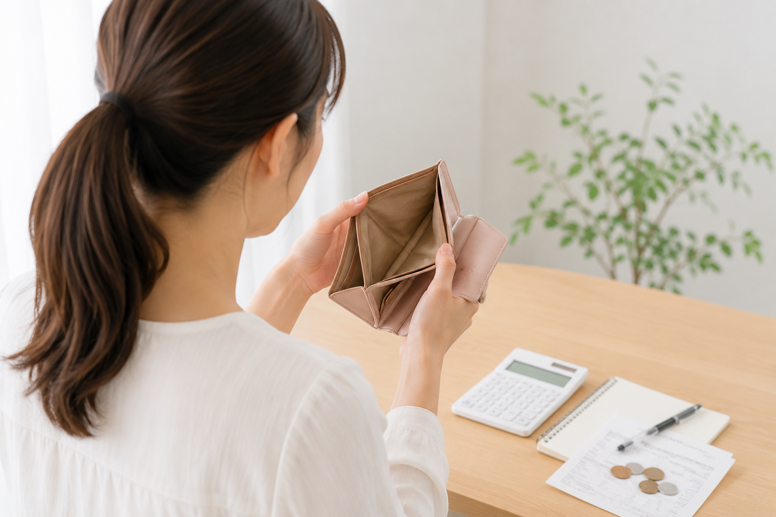 お財布の中身を見ている女性