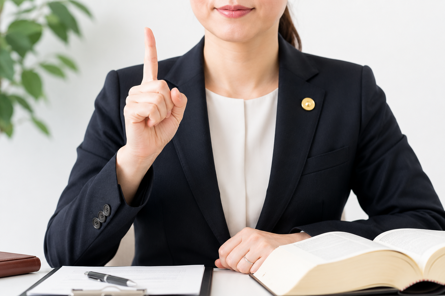 弁護士が人差し指を建てている様子