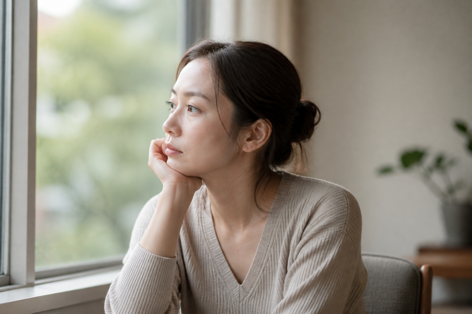 考え事をしている女性